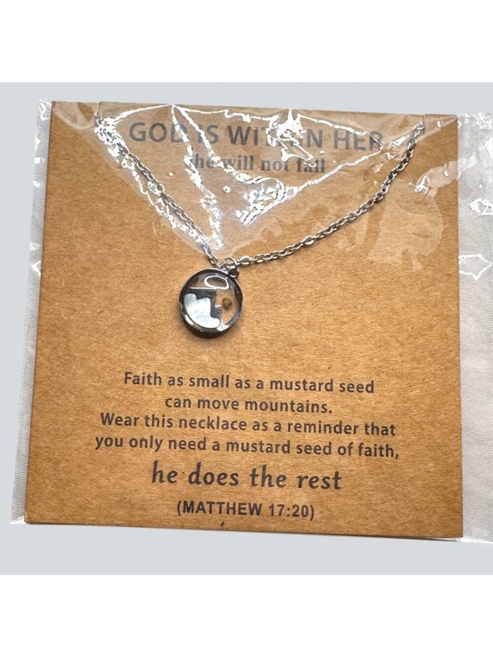 Mustard Seed Mountain Pendant Necklace With Chain NIP Matthew 17:20 Faith-Inspi
